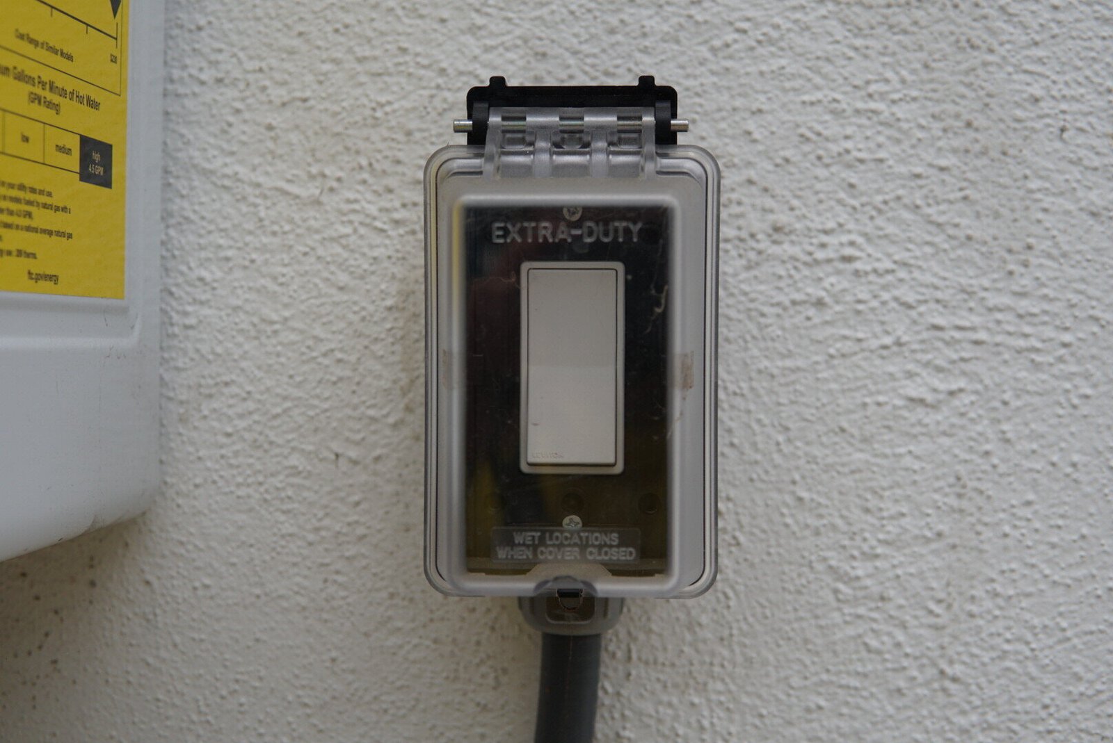 Outdoor extra-duty water heater switch installed for residential electrical service in Los Angeles, CA, by LAProElectrical.