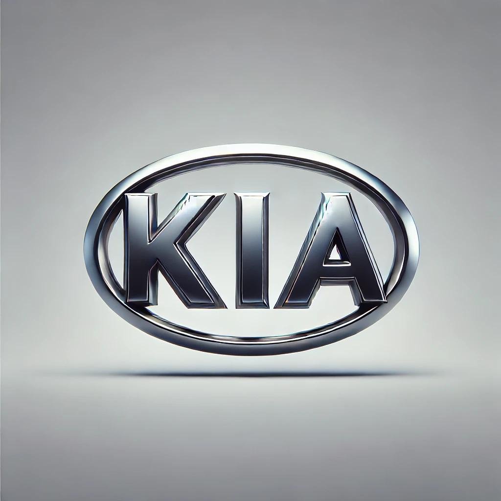 The Kia logo featuring a sleek and modern wordmark 'KIA' in a bold metallic gray font on a white background."