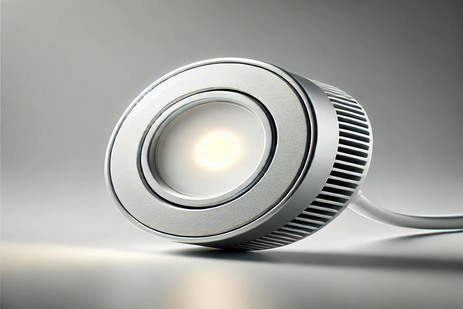 LED puck light with a sleek design, emitting a bright glow suitable for under-cabinet or accent lighting