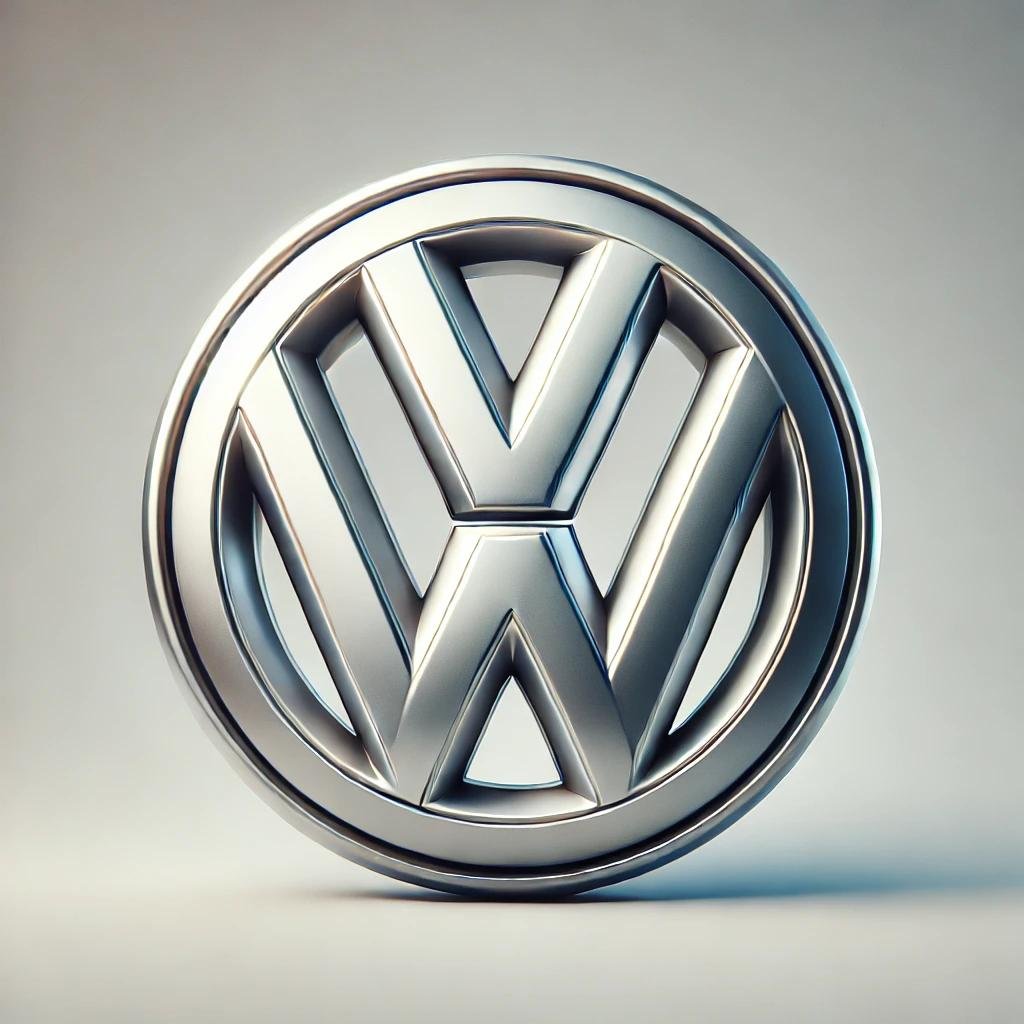 The Volkswagen logo featuring a bold 'V' stacked over a 'W' within a circular metallic silver frame on a white background.