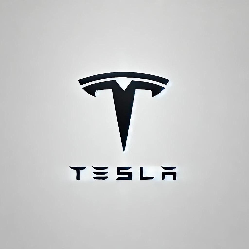The Tesla logo, a sleek and minimalistic 'T' design on a plain white background.